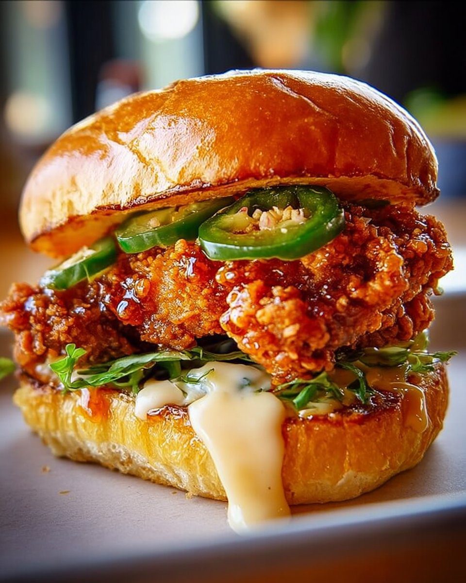 Crispy Fried Chicken Sandwich with Jalapeno Honey Glaze
