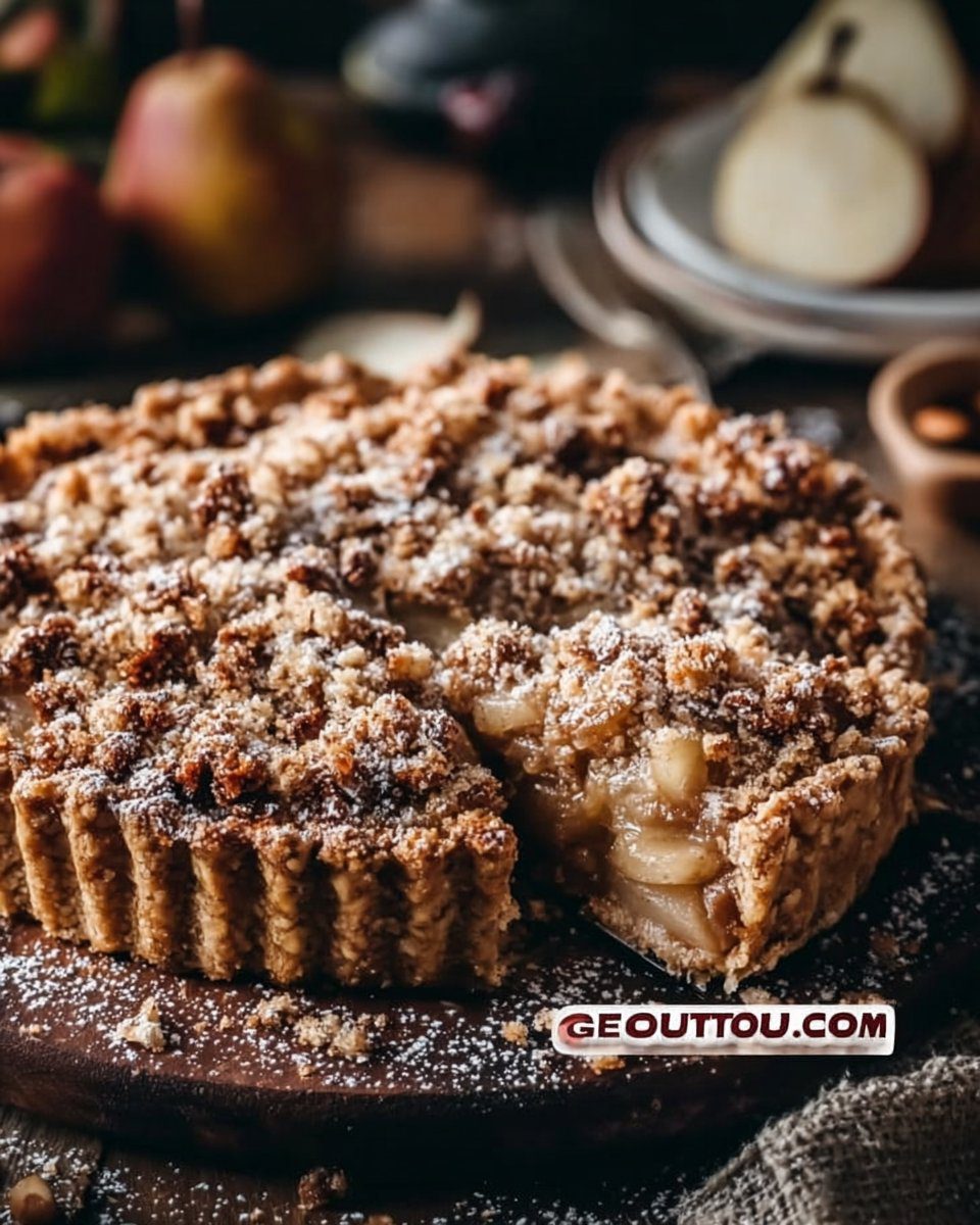 Chai Spiced Pear Almond Crumble Tart