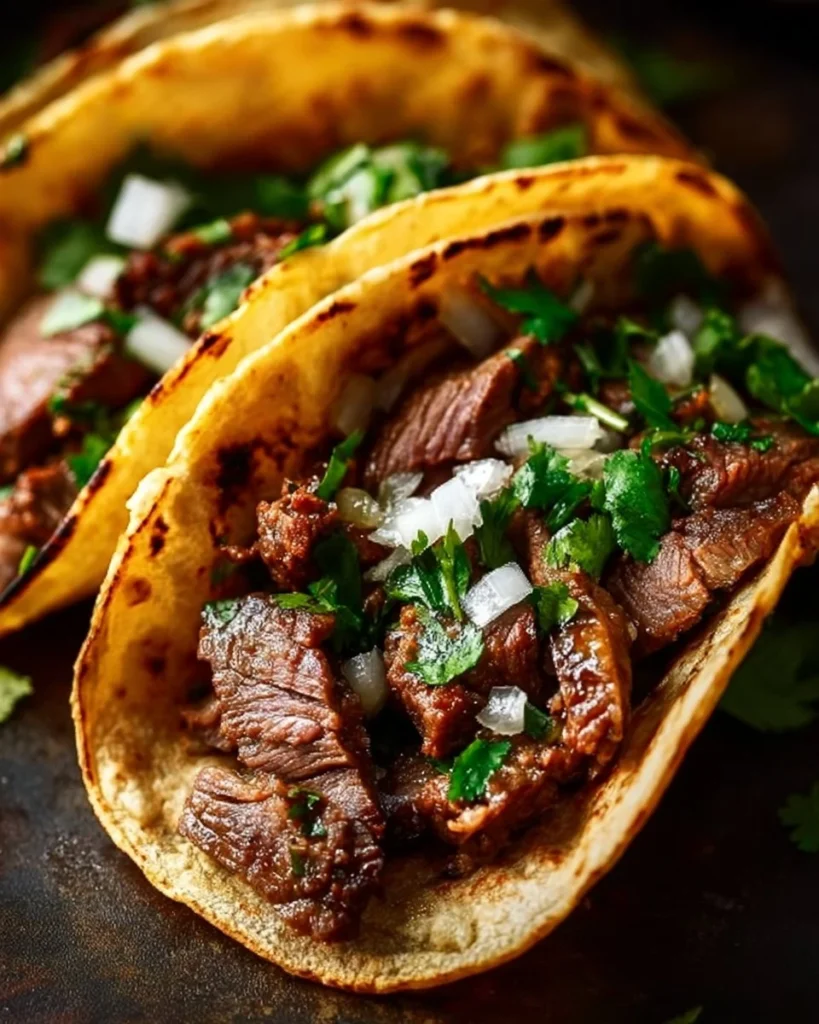 Delicious beef grilled tacos with fresh toppings and vibrant colors