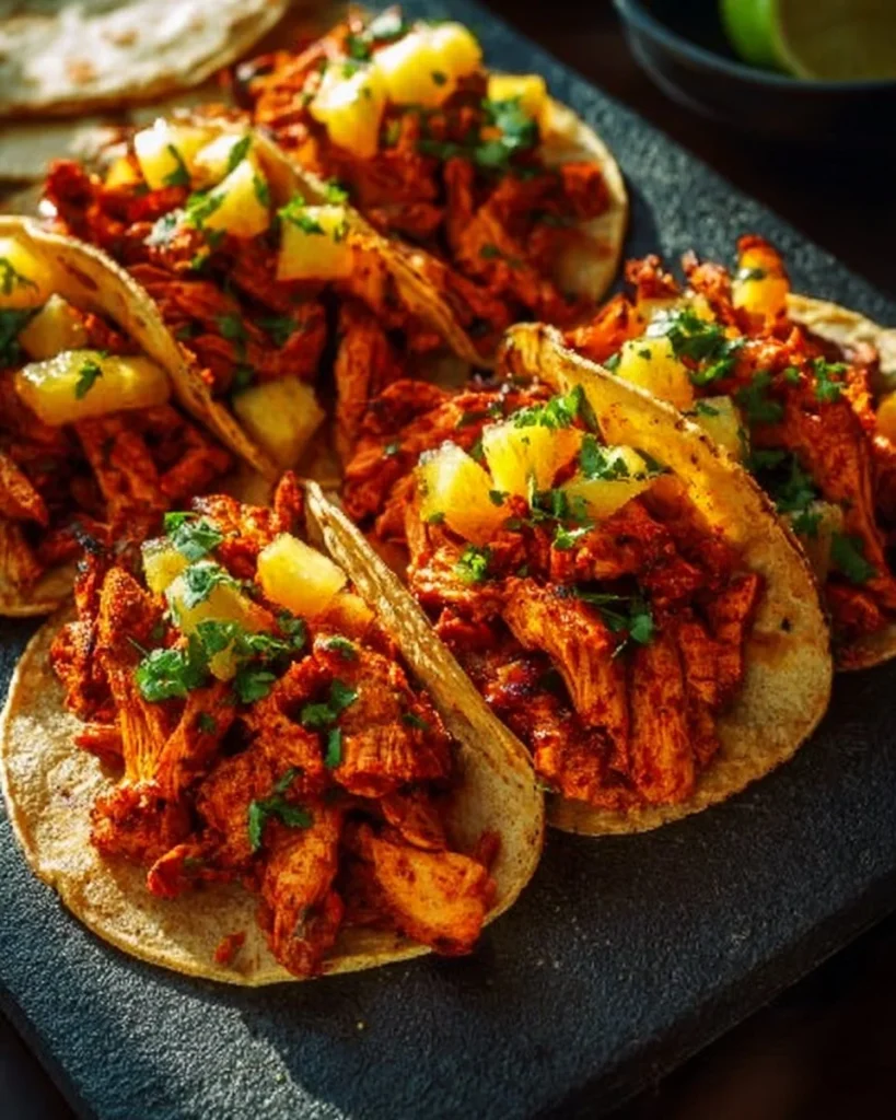 Delicious Chicken Al Pastor served with fresh toppings and tortillas