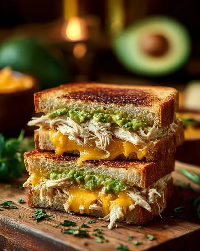 Delicious Chicken Avocado Melt sandwich served with fresh ingredients