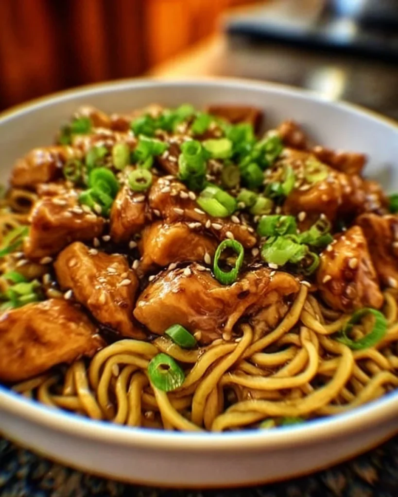 Delicious Chicken Teriyaki Noodles with vegetables in a savory sauce