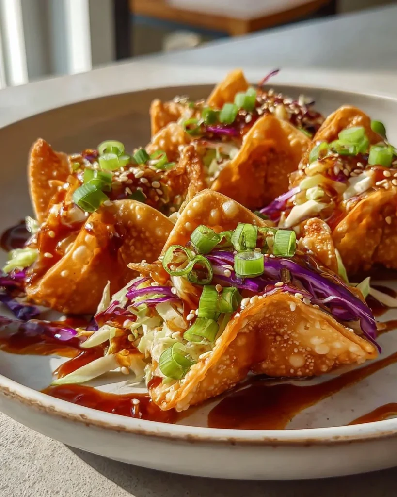Crispy chicken wonton tacos served with fresh toppings
