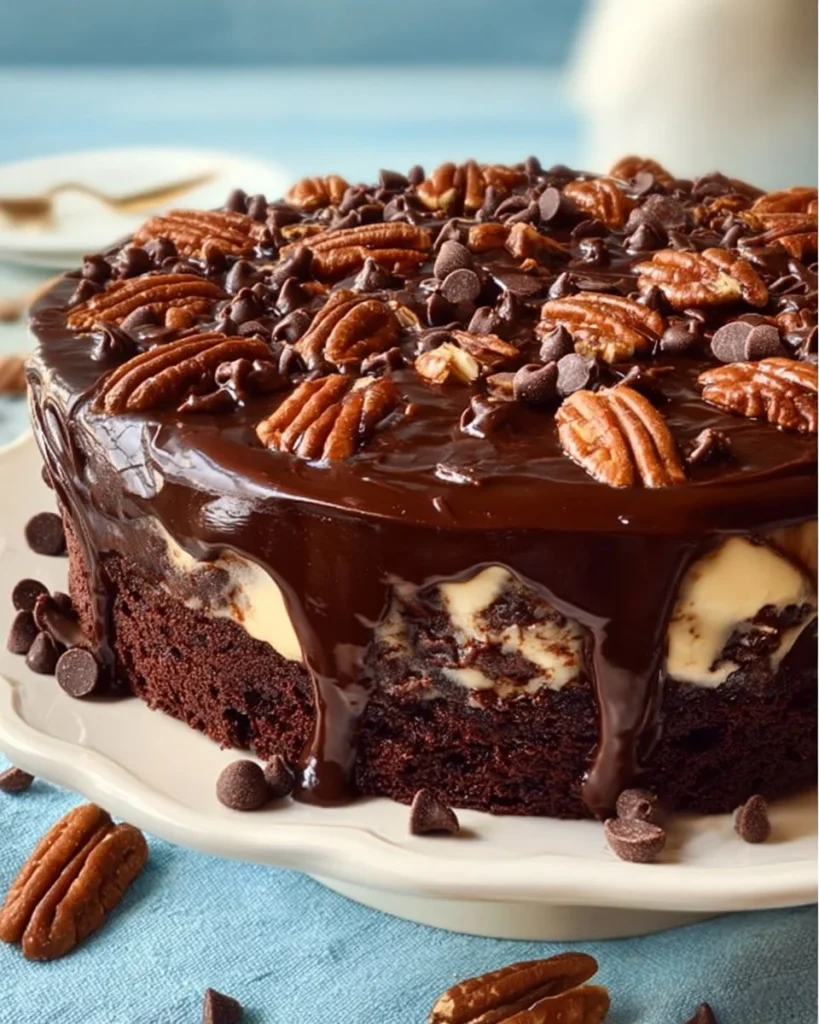 Delicious Earthquake Cake with chocolate and cream cheese frosting