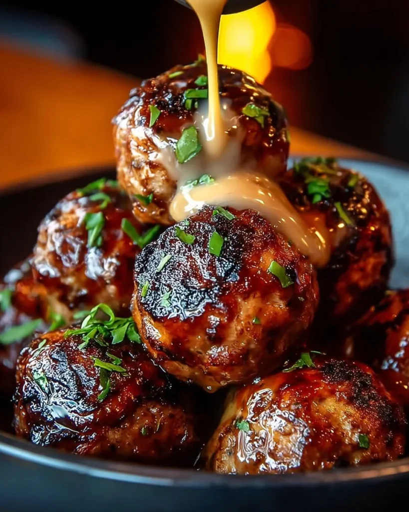 Delicious Korean BBQ Meatballs with spicy mayo dip on a serving platter
