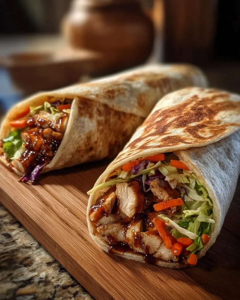 Delicious Teriyaki Chicken Wrap with fresh vegetables and sauce