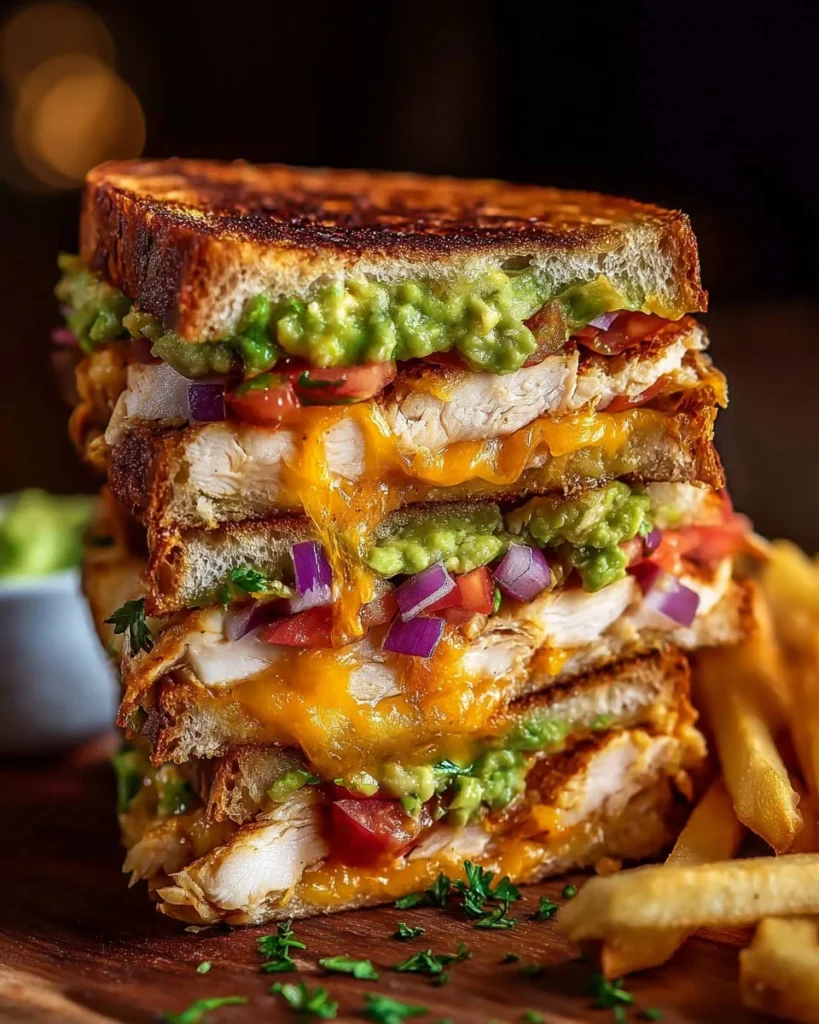 Delicious Chicken Avocado Melt Sandwich with chicken, avocado, and cheese
