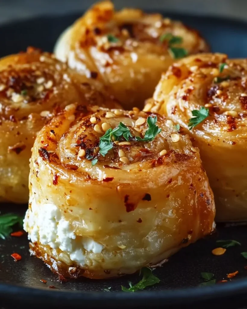 Plate of delicious Crispy Feta Rolls served with dipping sauce