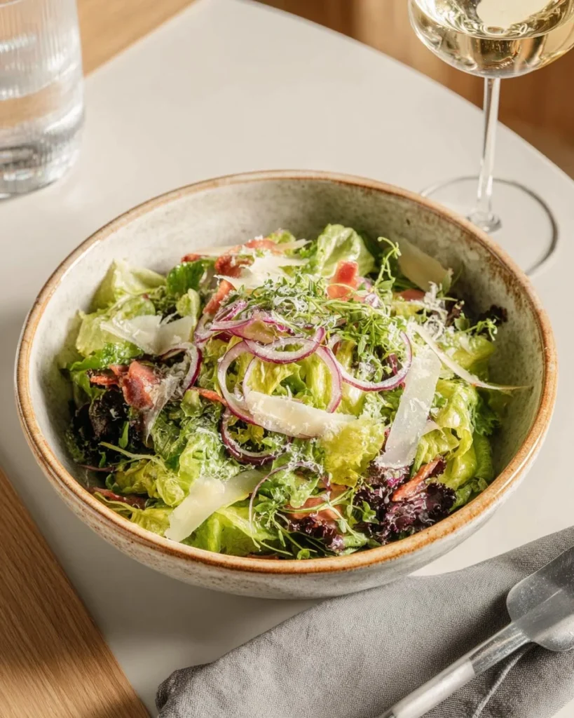 Bowl of La Scala Chopped Salad with fresh vegetables and dressing