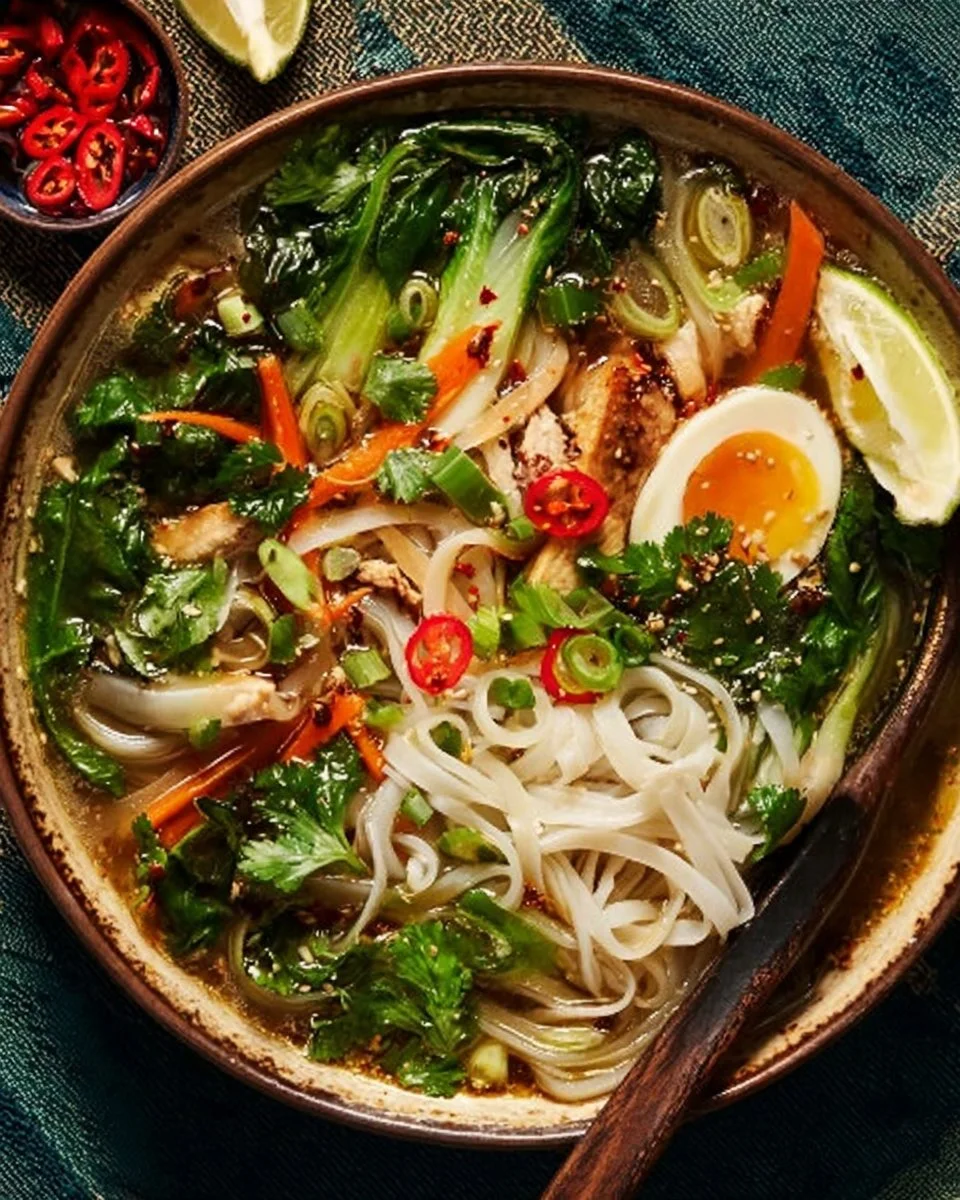 Healing Ginger Garlic Broth with Rice Noodles