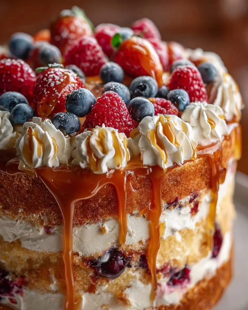 Delicious Heaven on Earth Cake, a dreamy no-bake dessert topped with whipped cream.