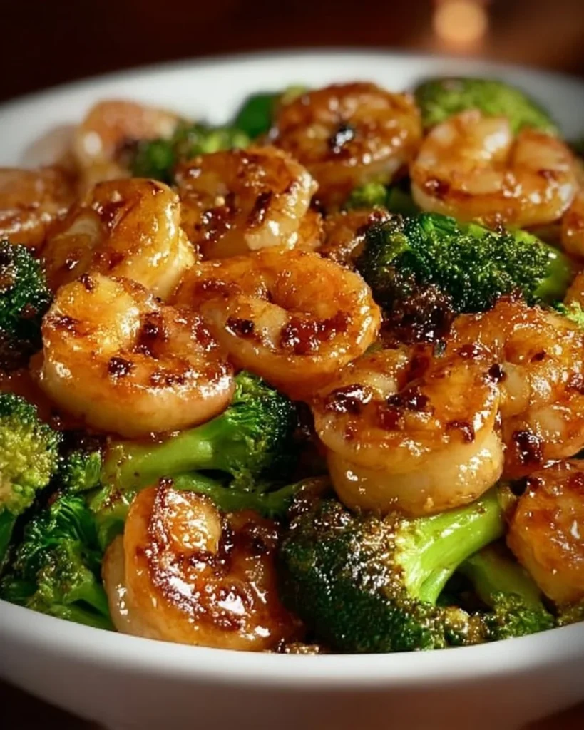 High-protein honey garlic shrimp served on a plate with vegetables