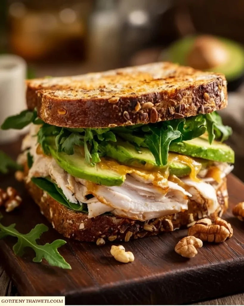 Honey mustard turkey avocado sandwich with fresh ingredients and flavorful toppings