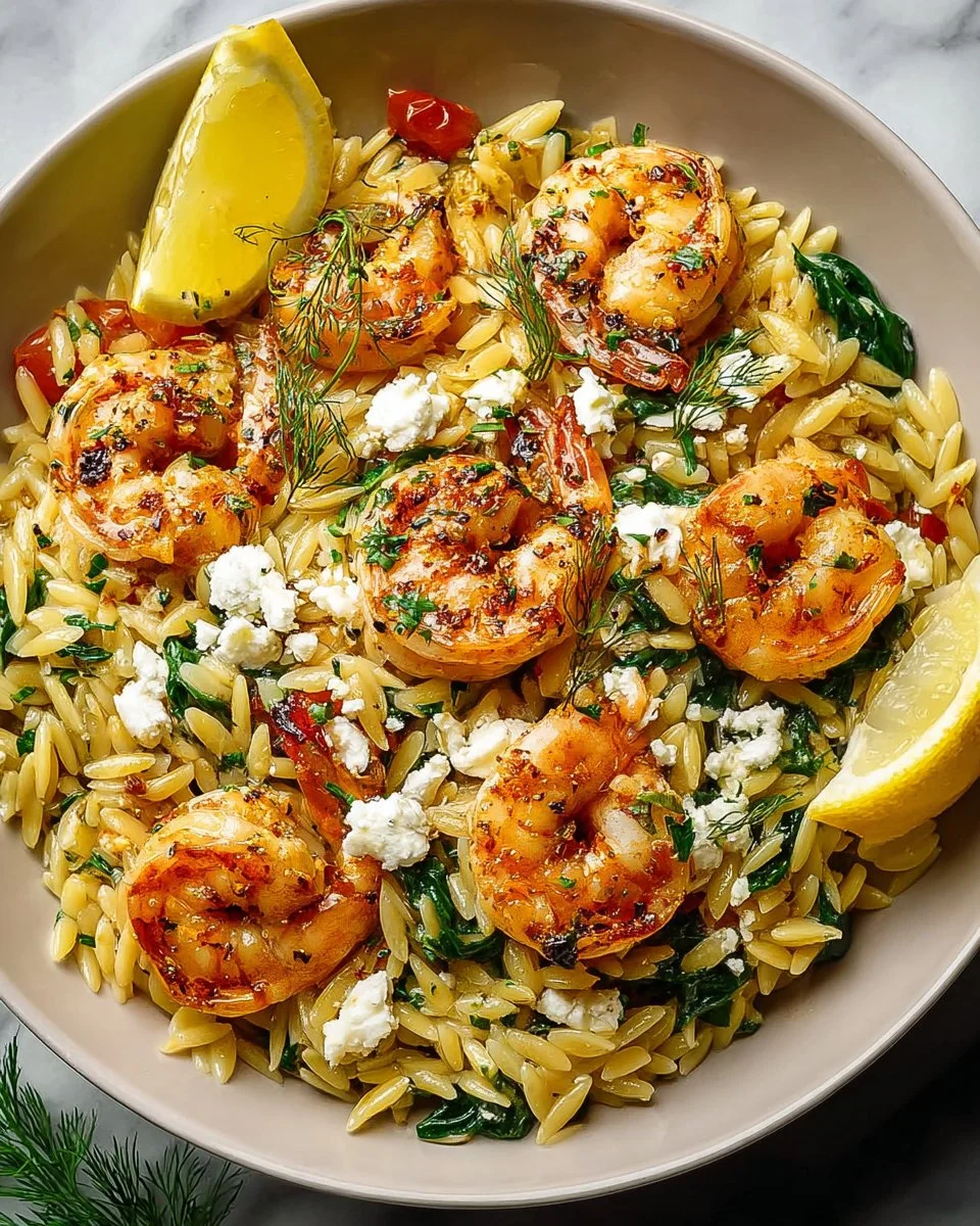 Lemon Feta Orzo Shrimp