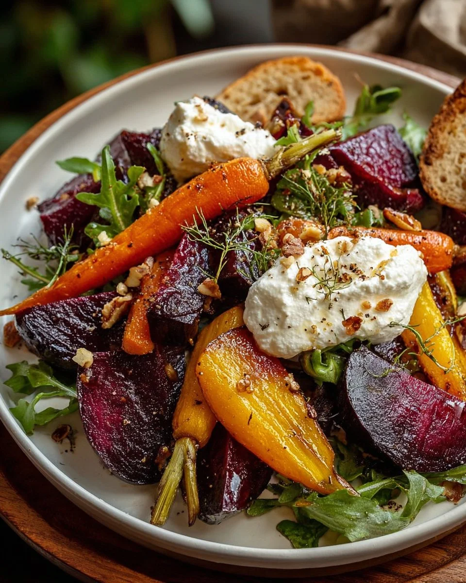 Roasted Beets and Carrots Salad with Burrata