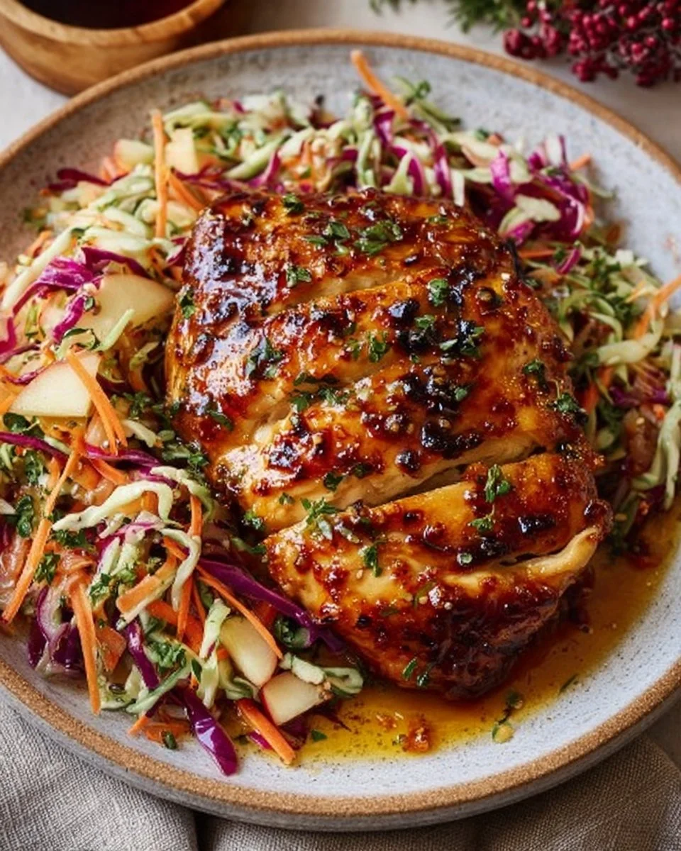 Sticky Apple Cider Chicken with Crisp Autumn Slaw