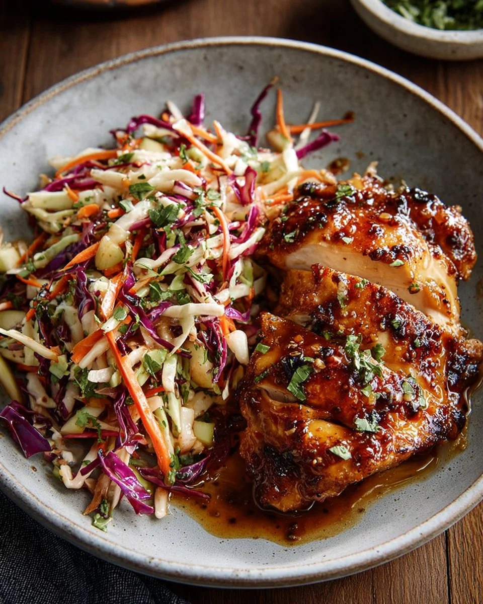 Sticky Apple Cider Chicken with Crisp Autumn Slaw