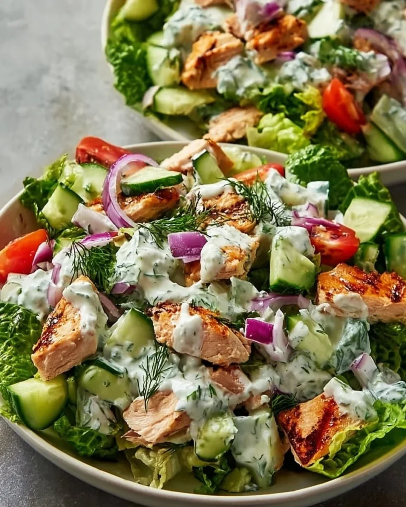 Delicious Tzatziki Chicken Salad with fresh veggies and yogurt dressing