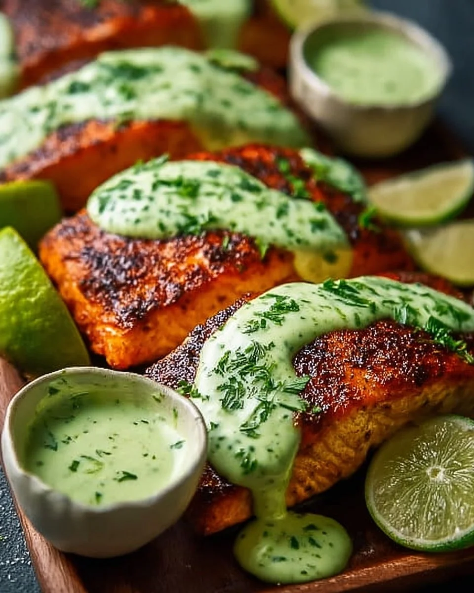 Baked Cajun Salmon with Avocado Lime Sauce
