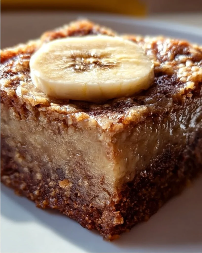 Delicious banana bread brownies served on a rustic wooden table