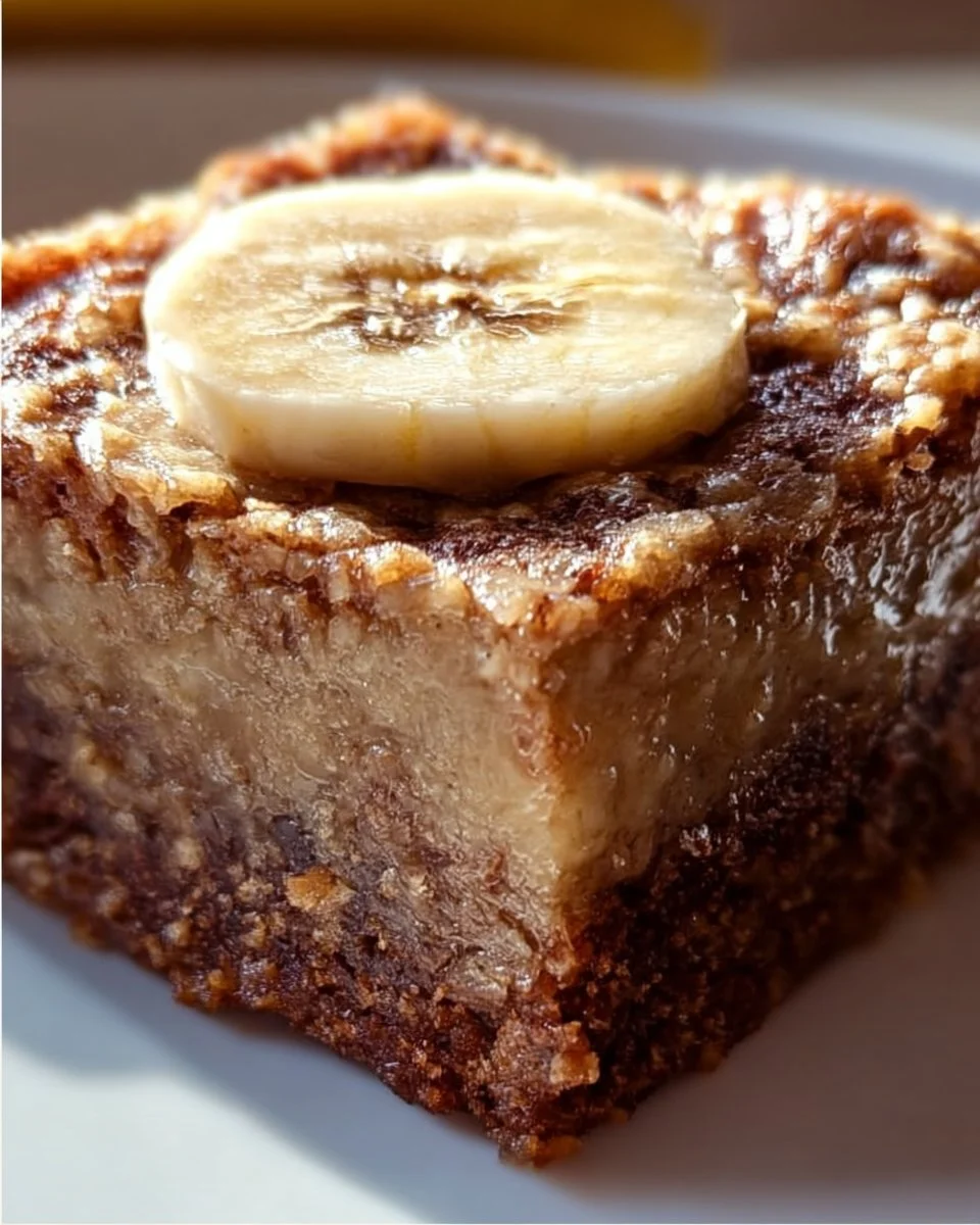 Delicious banana bread brownies served on a rustic wooden table
