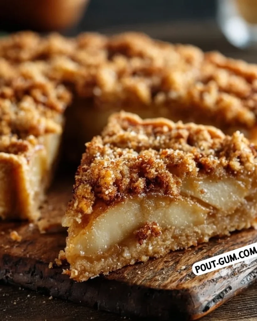 Chai spiced pear almond crumble tart topped with almonds and spices