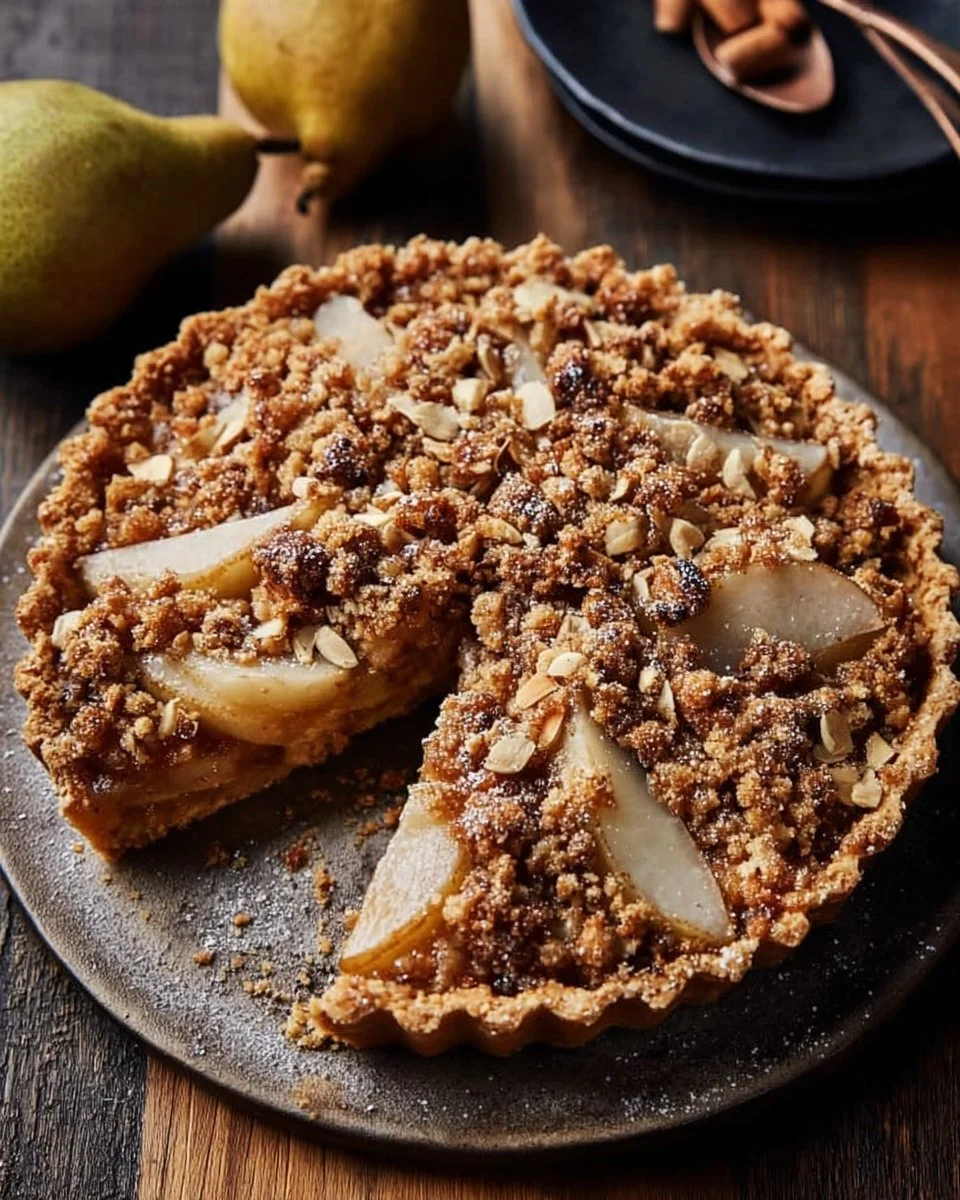 Chai Spiced Pear Almond Crumble Tart