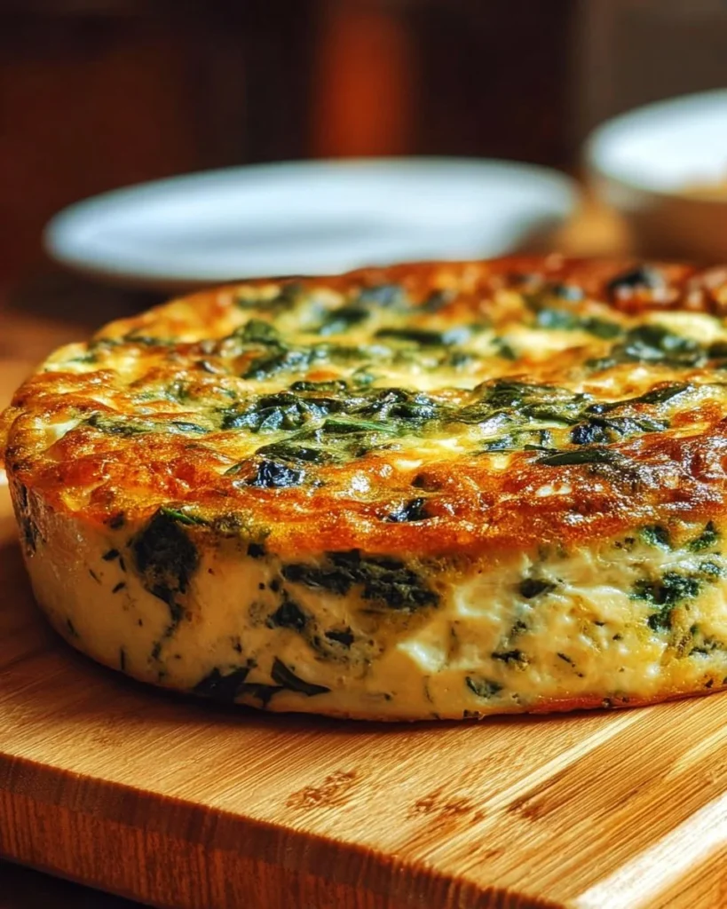 Cottage Cheese and Spinach Crustless Quiche served on a plate