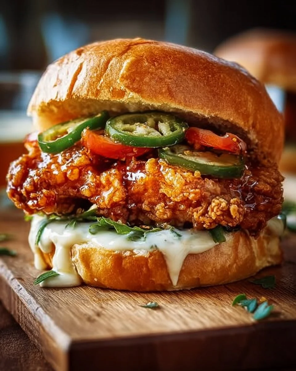 Crispy Fried Chicken Sandwich with Jalapeno Honey Glaze