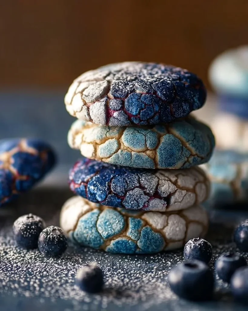 Delicious easy blueberry crinkle cookies with a powdered sugar coating