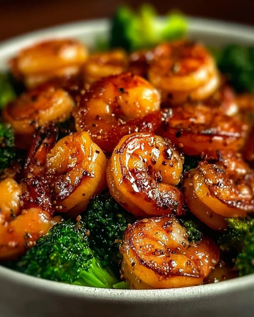A delicious plate of high-protein honey garlic shrimp garnished with green onions.