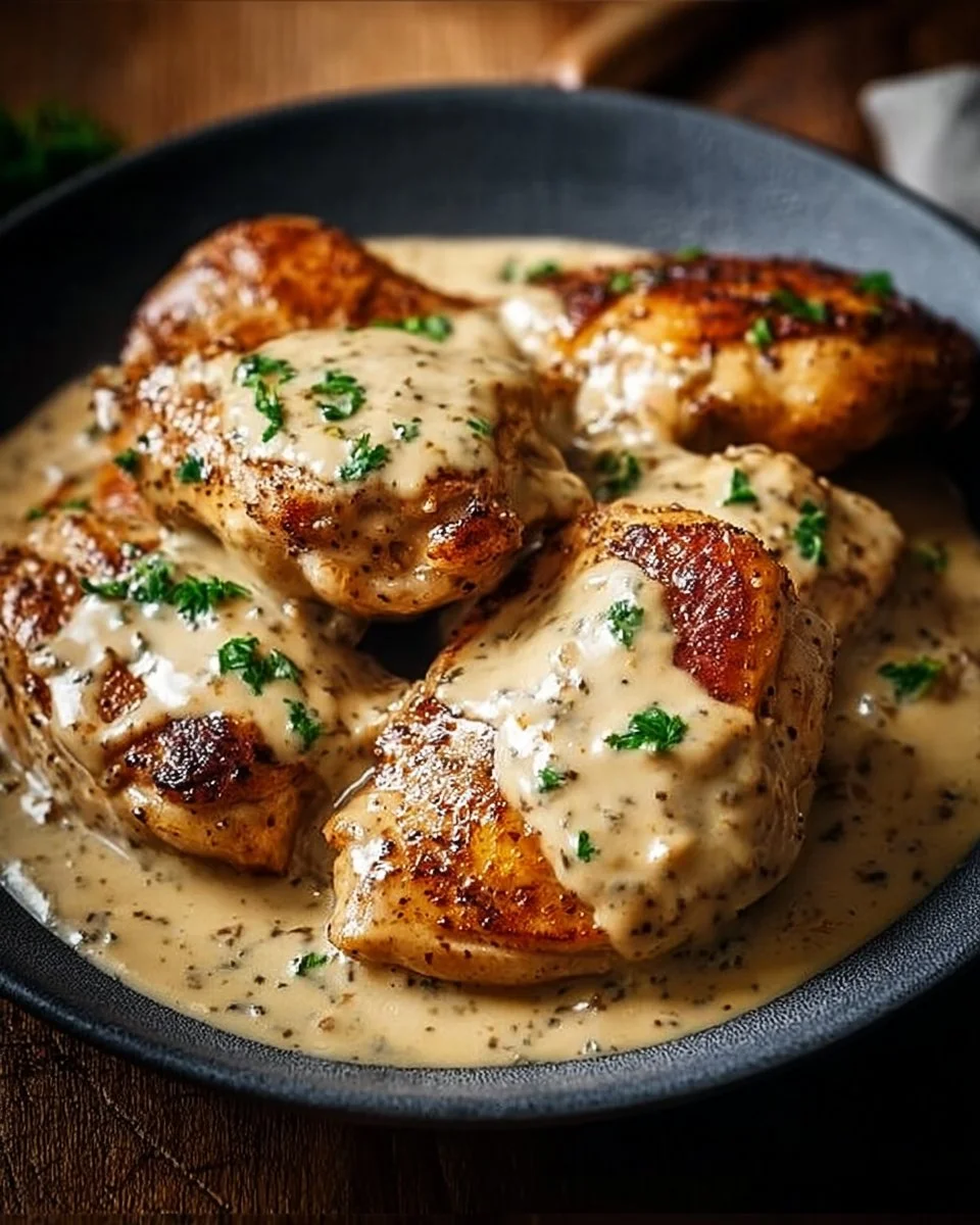 Irish chicken with whiskey cream sauce served on a plate