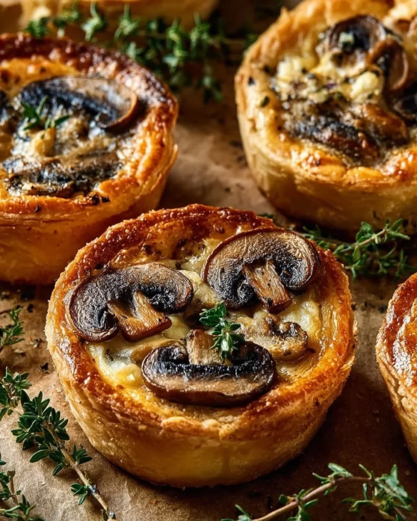 Mini Mushroom and Gruyère Pot Pies with Thyme served in elegant ramekins