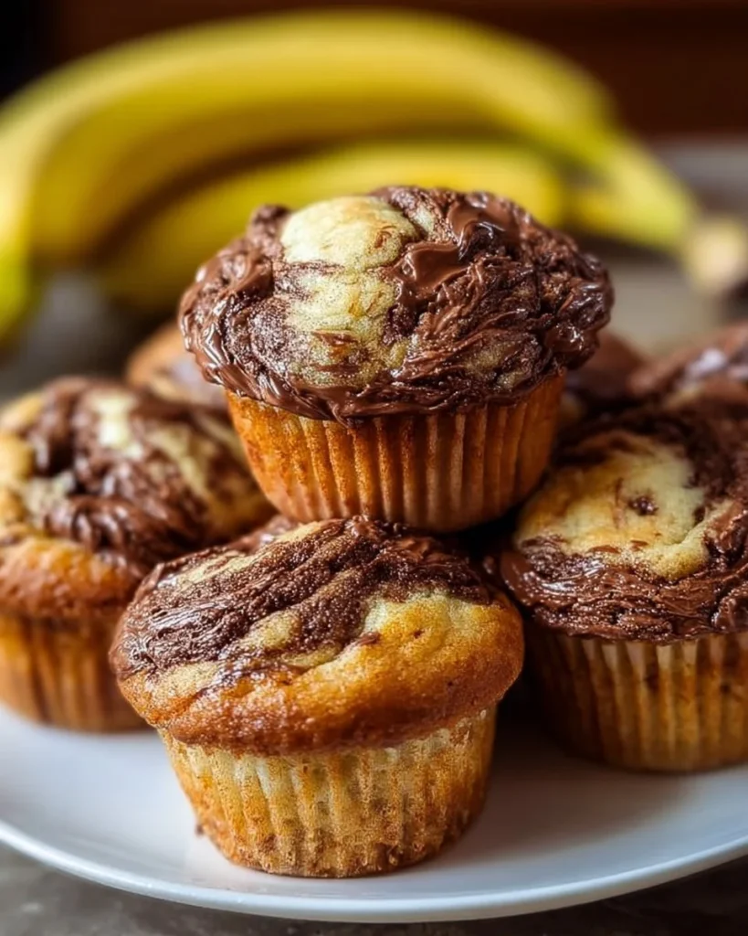 Delicious homemade Nutella banana muffins with chocolate swirl