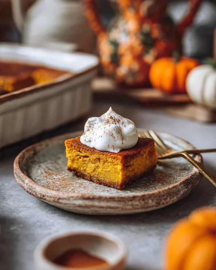 Pumpkin Cottage Cheese Bake topped with spices in a baking dish