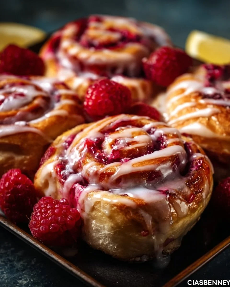Raspberry Cinnamon Rolls with Lemon Glaze