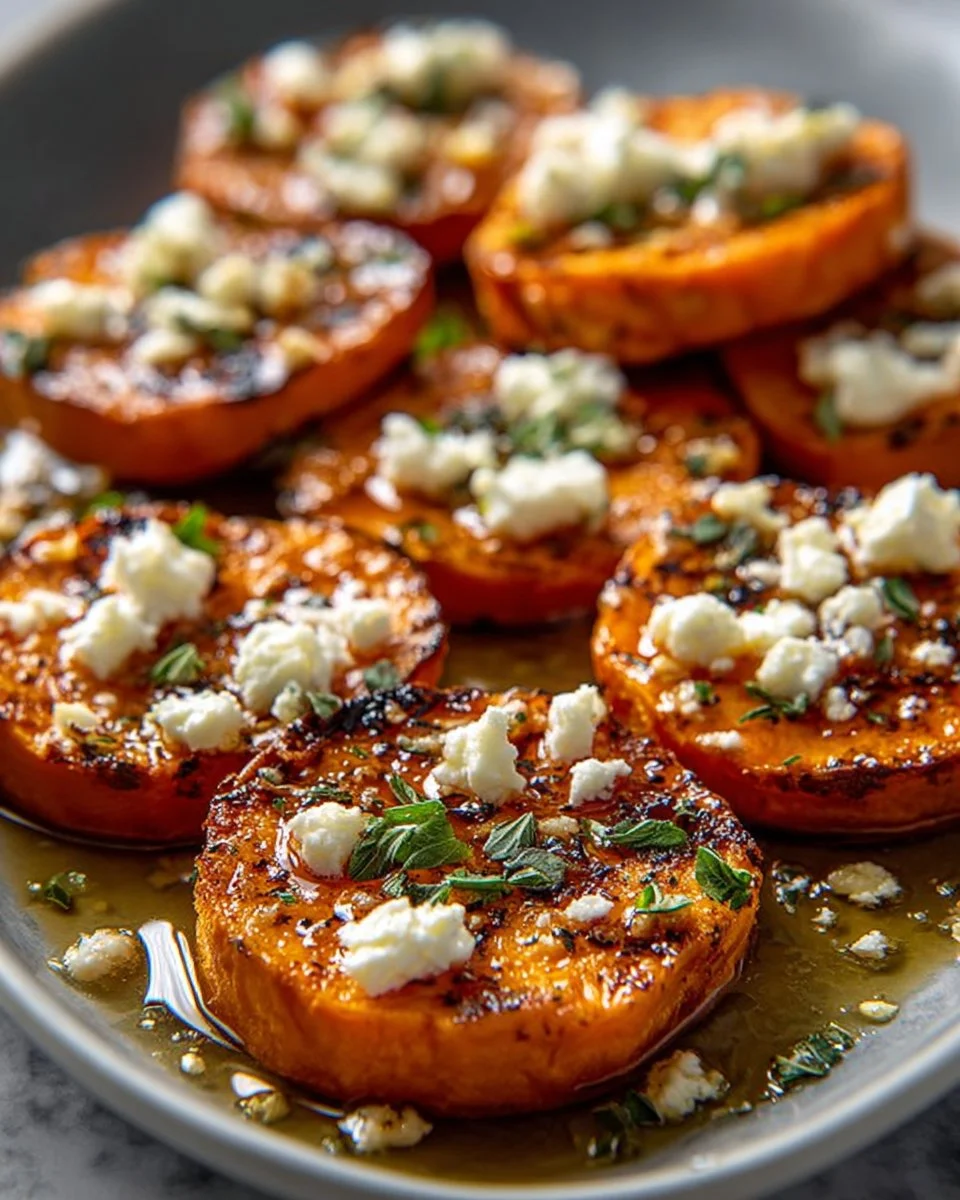 Roasted Sweet Potato Rounds with Honey & Feta