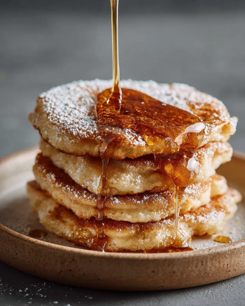Plate of Spanish churro pancakes topped with cinnamon sugar and chocolate sauce