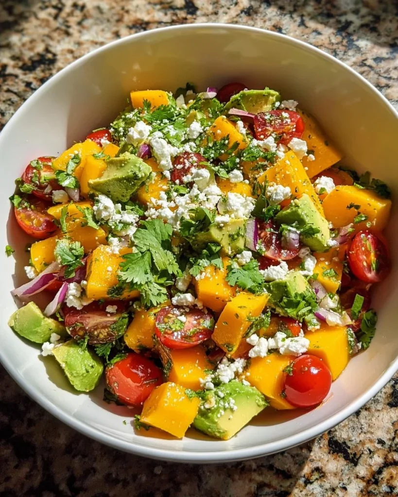 Fresh Avocado Mango Salad with Zesty Lime Dressing in a bowl