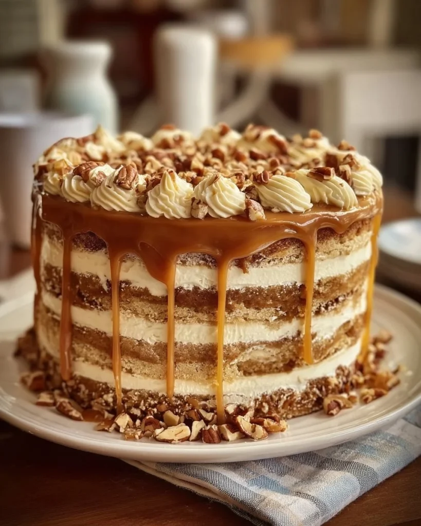Delicious Caramel Crunch Cake with rich caramel and crunchy topping
