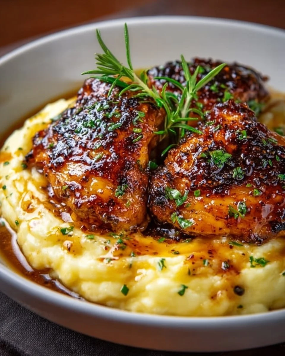 Chipotle Honey Chicken Thighs with Creamy Smoked Gouda Mashed Potatoes