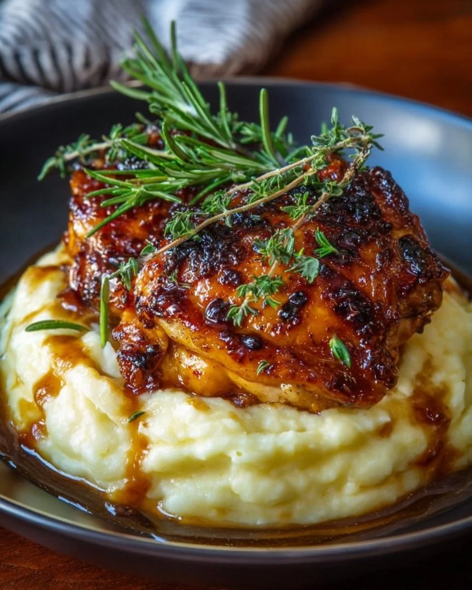 Chipotle Honey Chicken Thighs with Creamy Smoked Gouda Mashed Potatoes