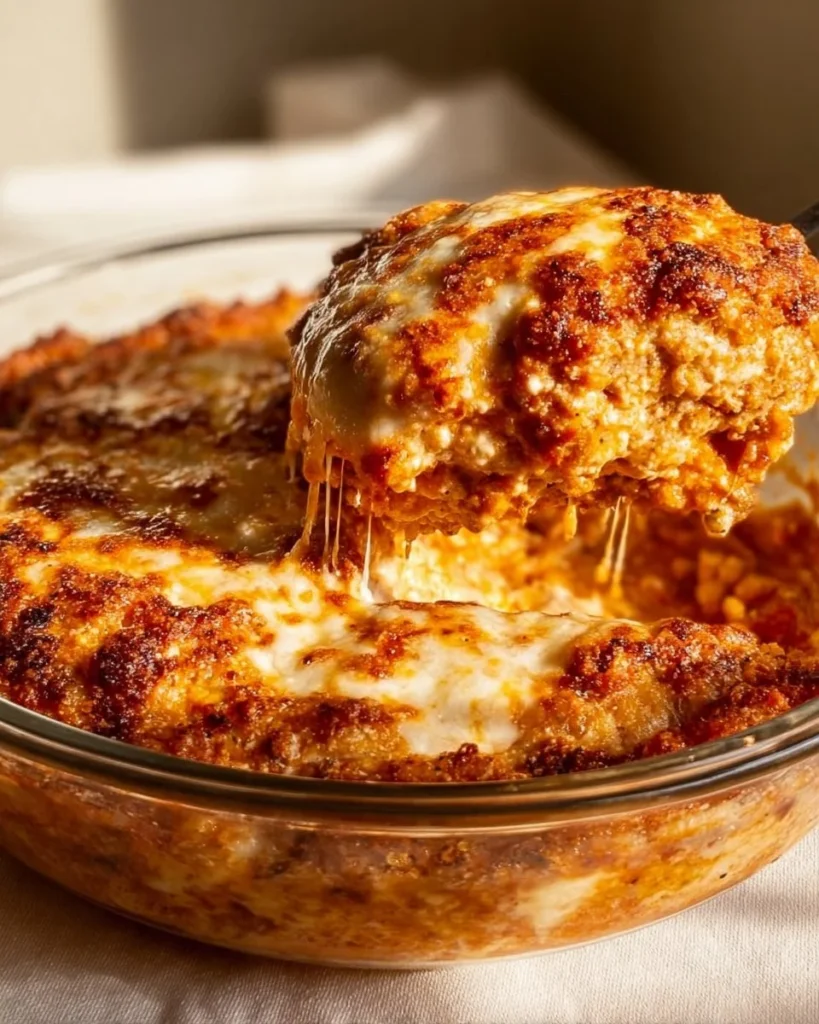 Healthy Cottage Cheese Chicken Parm Bowl with chicken, cheese, and marinara sauce