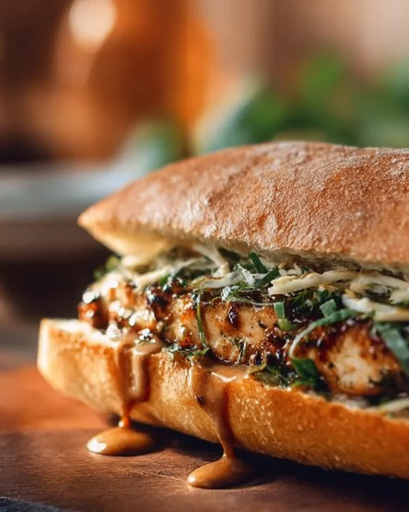 Crispy cilantro lime chicken sandwich, air-fried and oven baked, garnished with herbs