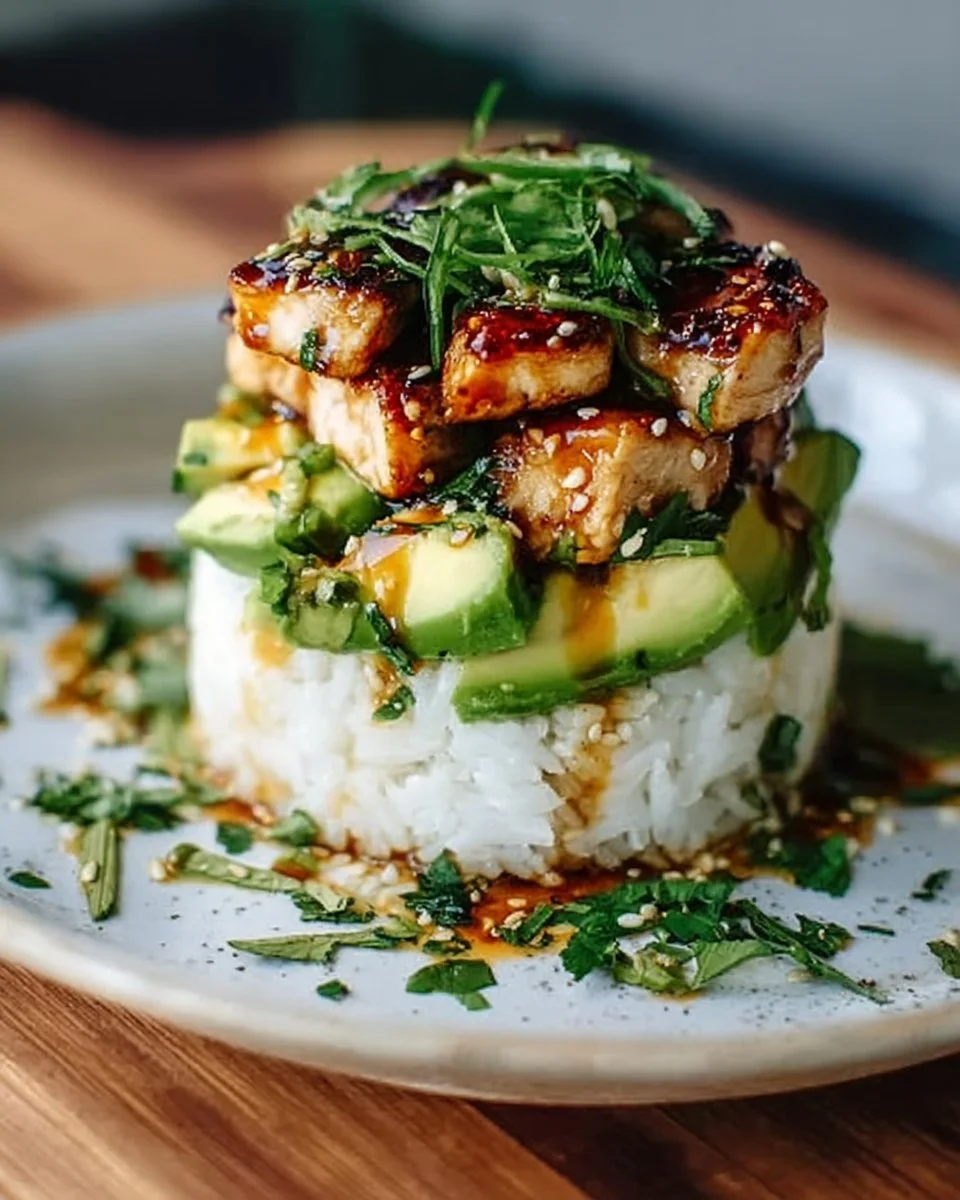 Delicious Honey Lime Chicken & Avocado Rice Stack Recipe