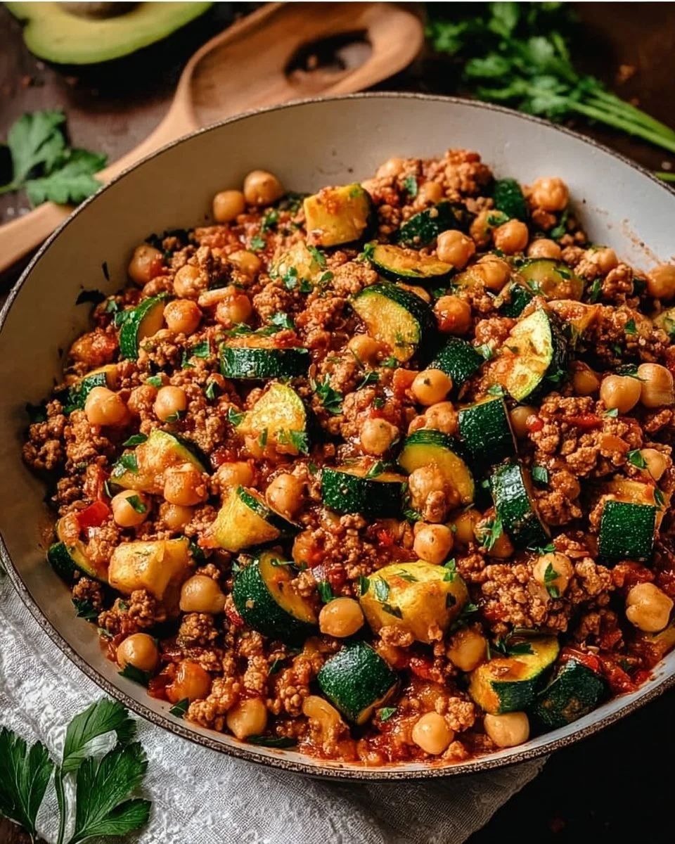 Ground Turkey Zucchini Chickpea Skillet