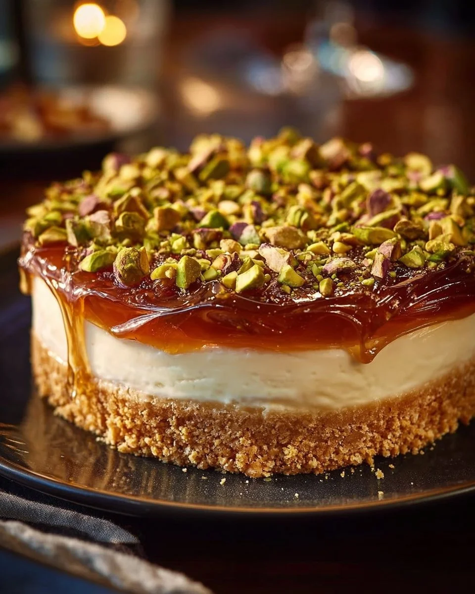 Honey Pistachio Baklava Cheesecake