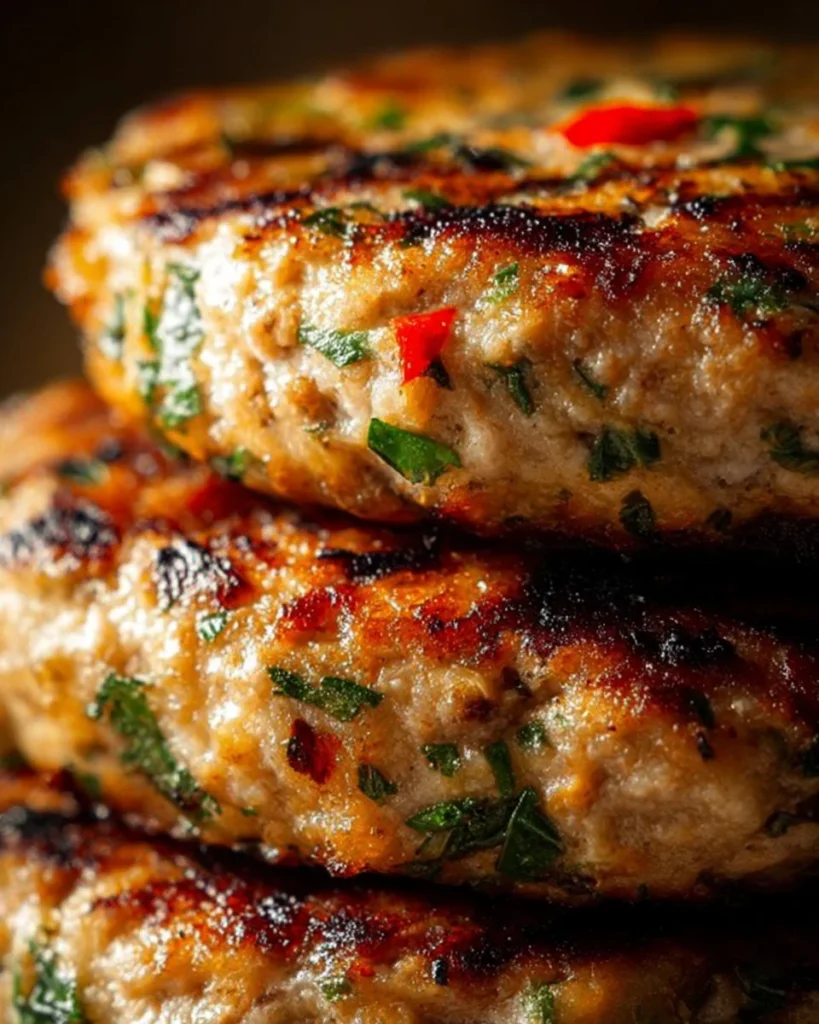 Juicy Greek chicken burgers topped with tzatziki sauce on a serving platter.