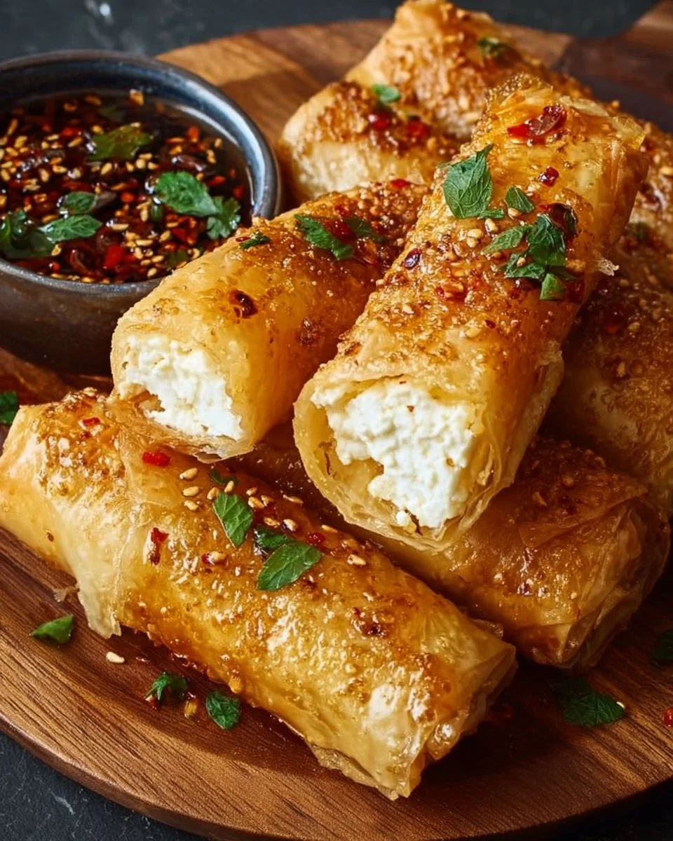 Oven-Fried Feta Rolls with Chili Honey