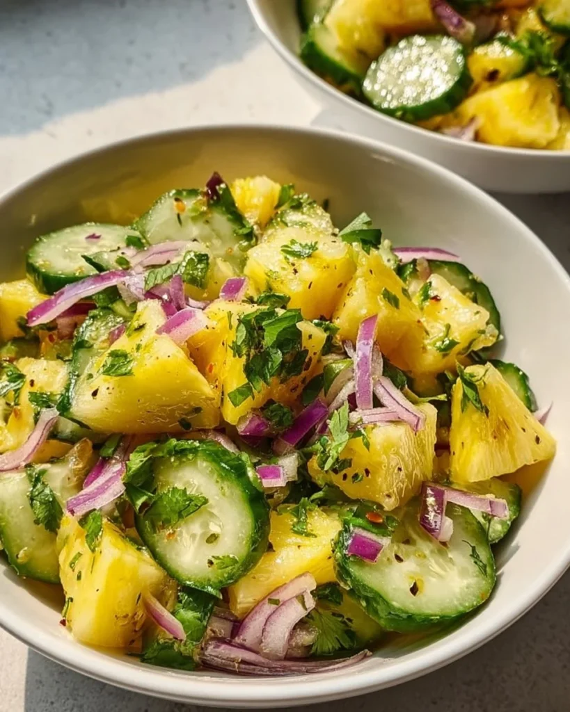 Pineapple Cucumber Salad with fresh ingredients in a bowl